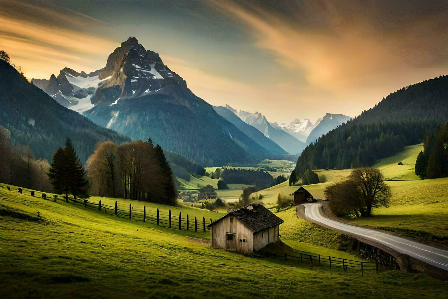 the road to the alps. AI-Generated photo