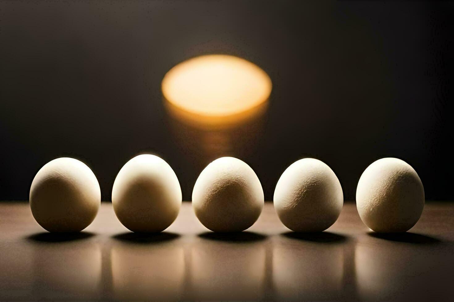 five eggs in a row with a light behind them. AI-Generated photo