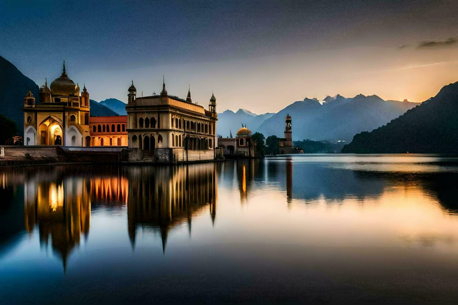 the beautiful palace of amritsar at sunset. AI-Generated photo