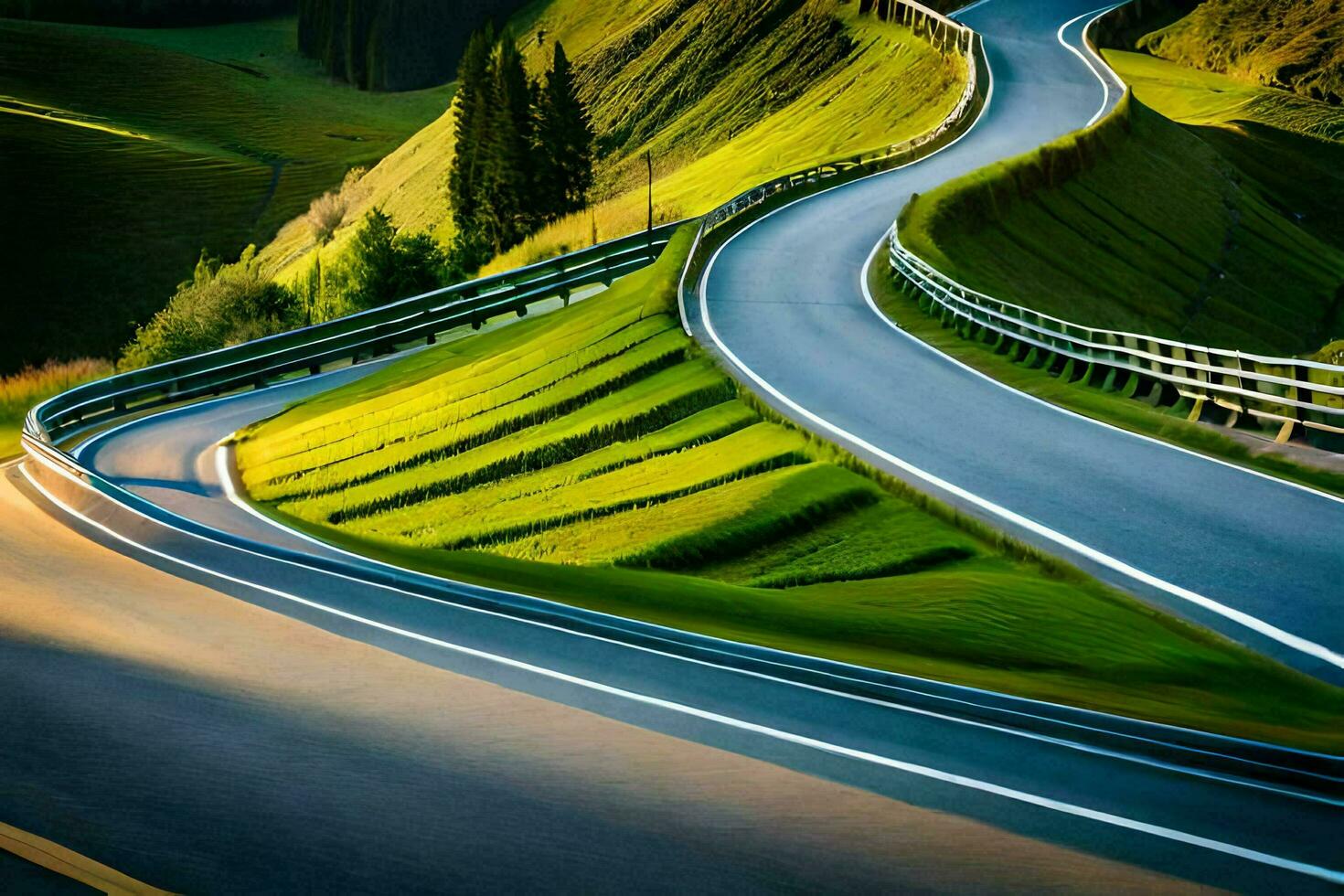 a winding road in the mountains. AI-Generated photo