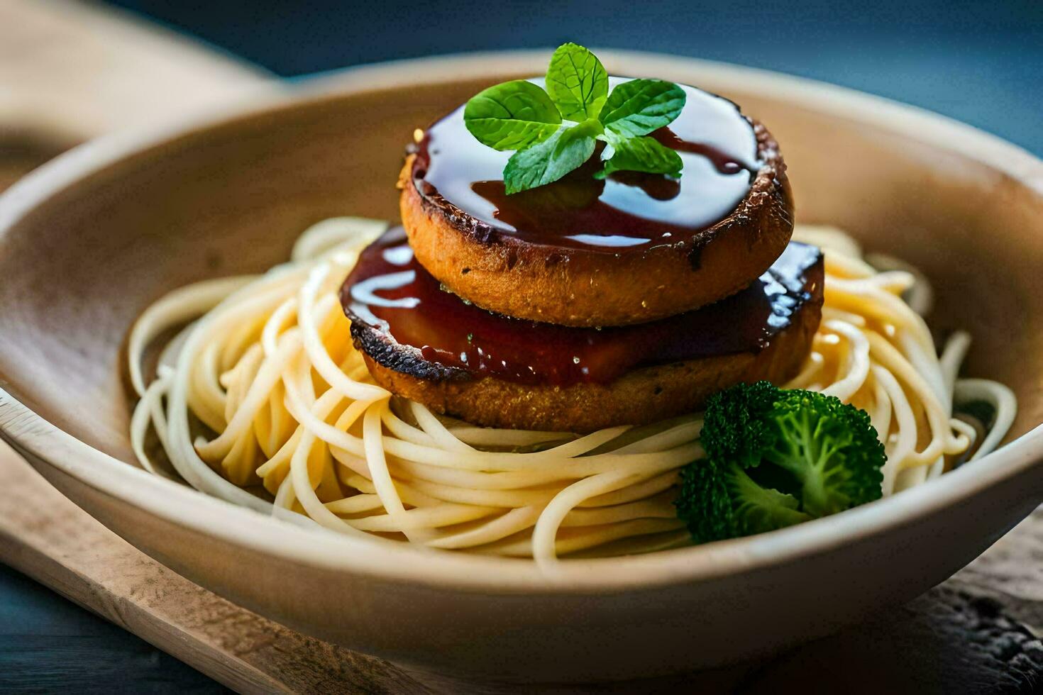 a bowl of spaghetti with meatballs and sauce. AI-Generated photo