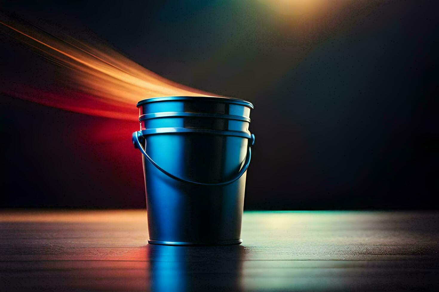 a black bucket with a light trail behind it. AI-Generated photo