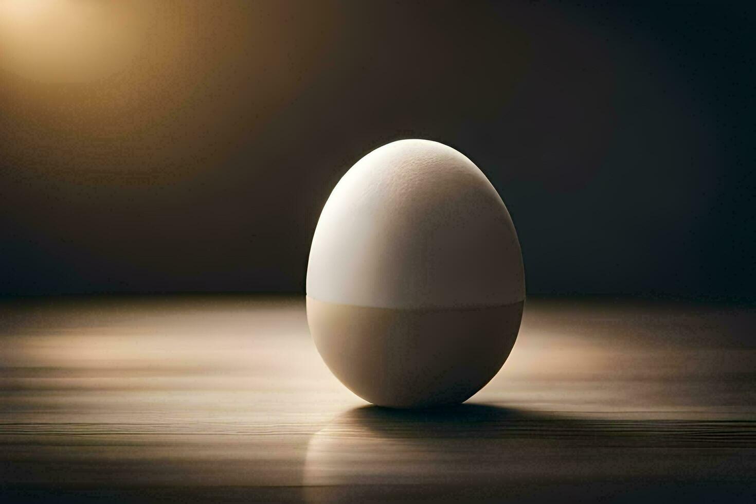 an egg sitting on a table with a light behind it. AI-Generated photo
