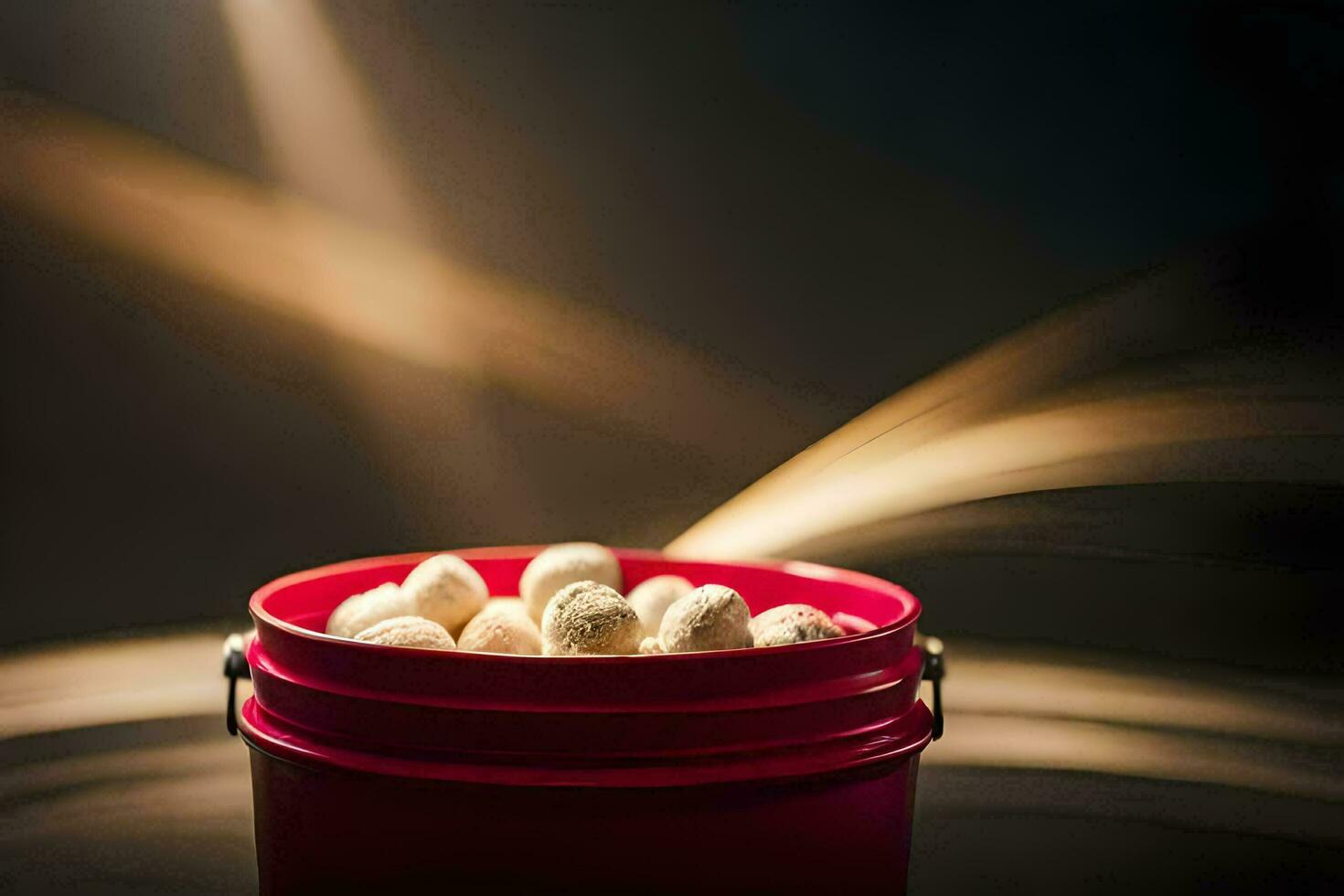 a red bucket filled with white balls. AI-Generated photo