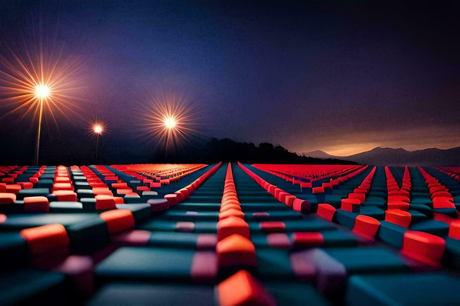 a field of red and blue blocks with lights. AI-Generated photo