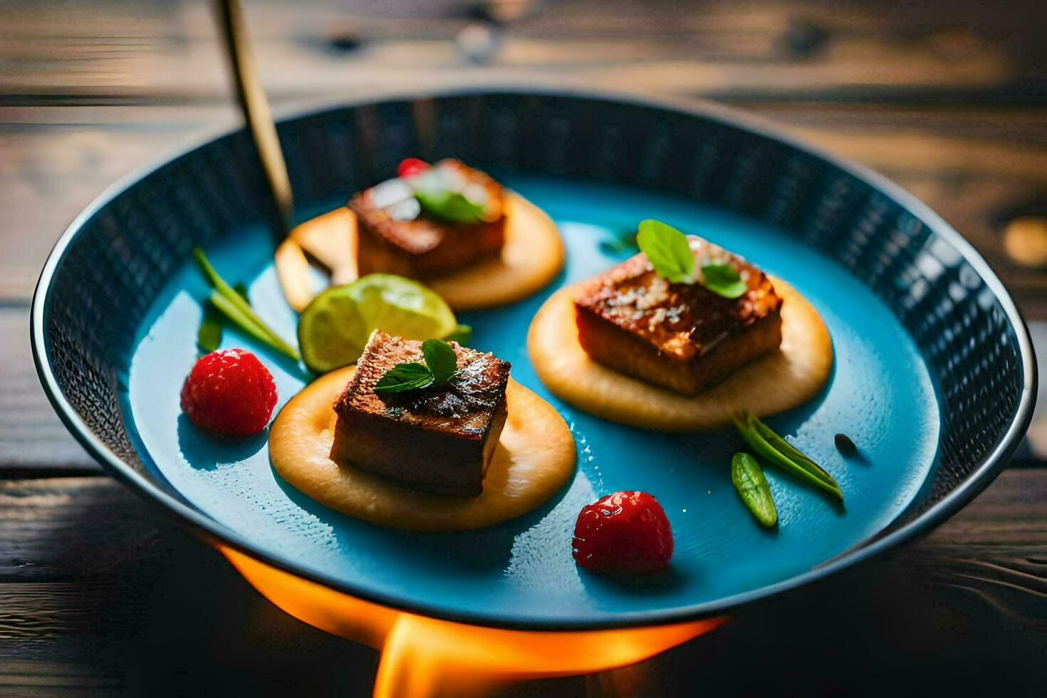 a plate with three pieces of food on it. AI-Generated photo