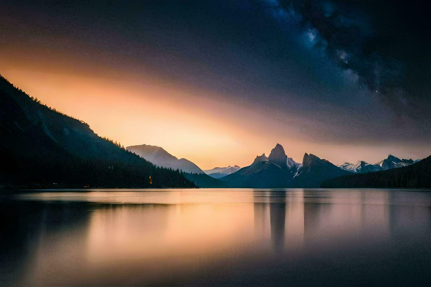 the milky way over a lake in the mountains. AI-Generated photo