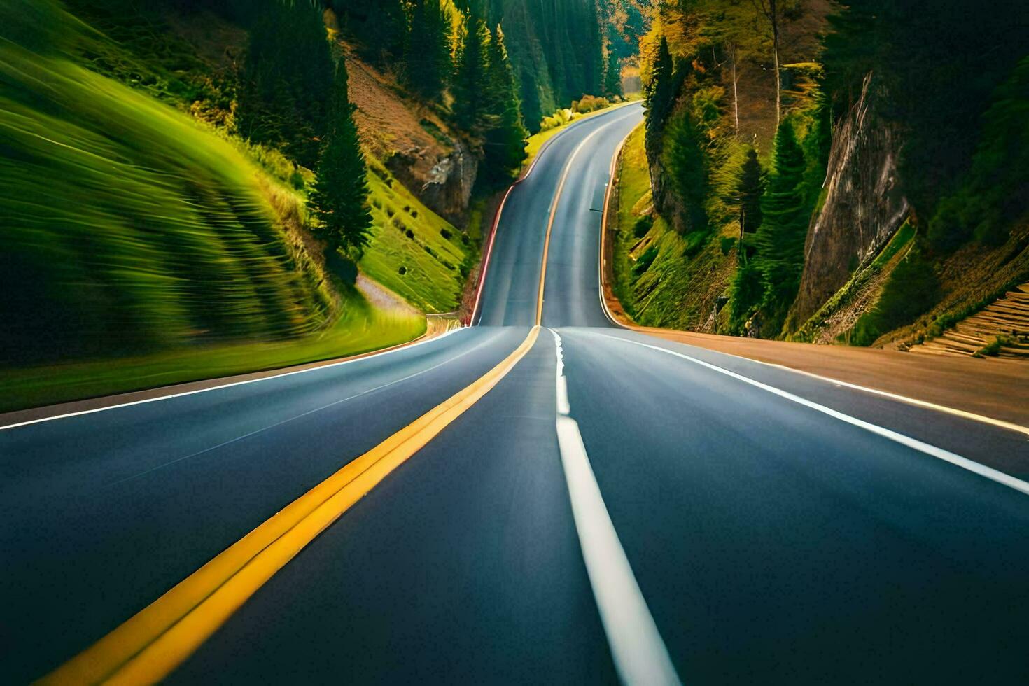 a long, winding road in the mountains. AI-Generated photo