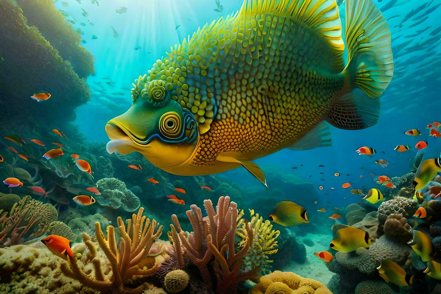 fish in the ocean with coral and other fish. AI-Generated photo