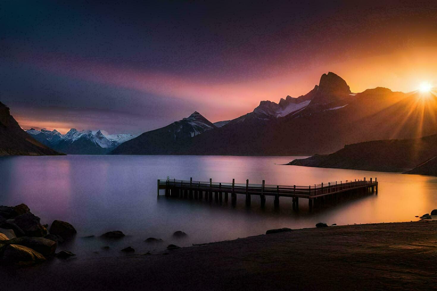 el Dom conjuntos terminado un lago y muelle. generado por ai foto