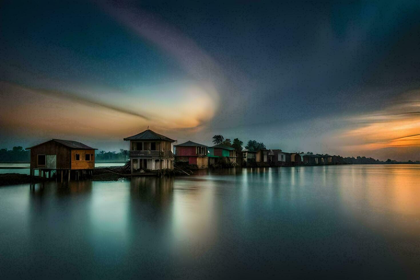 a long exposure photograph of a house on the water. AI-Generated photo