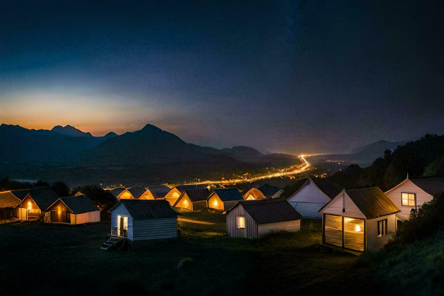 photo wallpaper the sky, night, mountains, lights, the moon, the stars, the night. AI-Generated