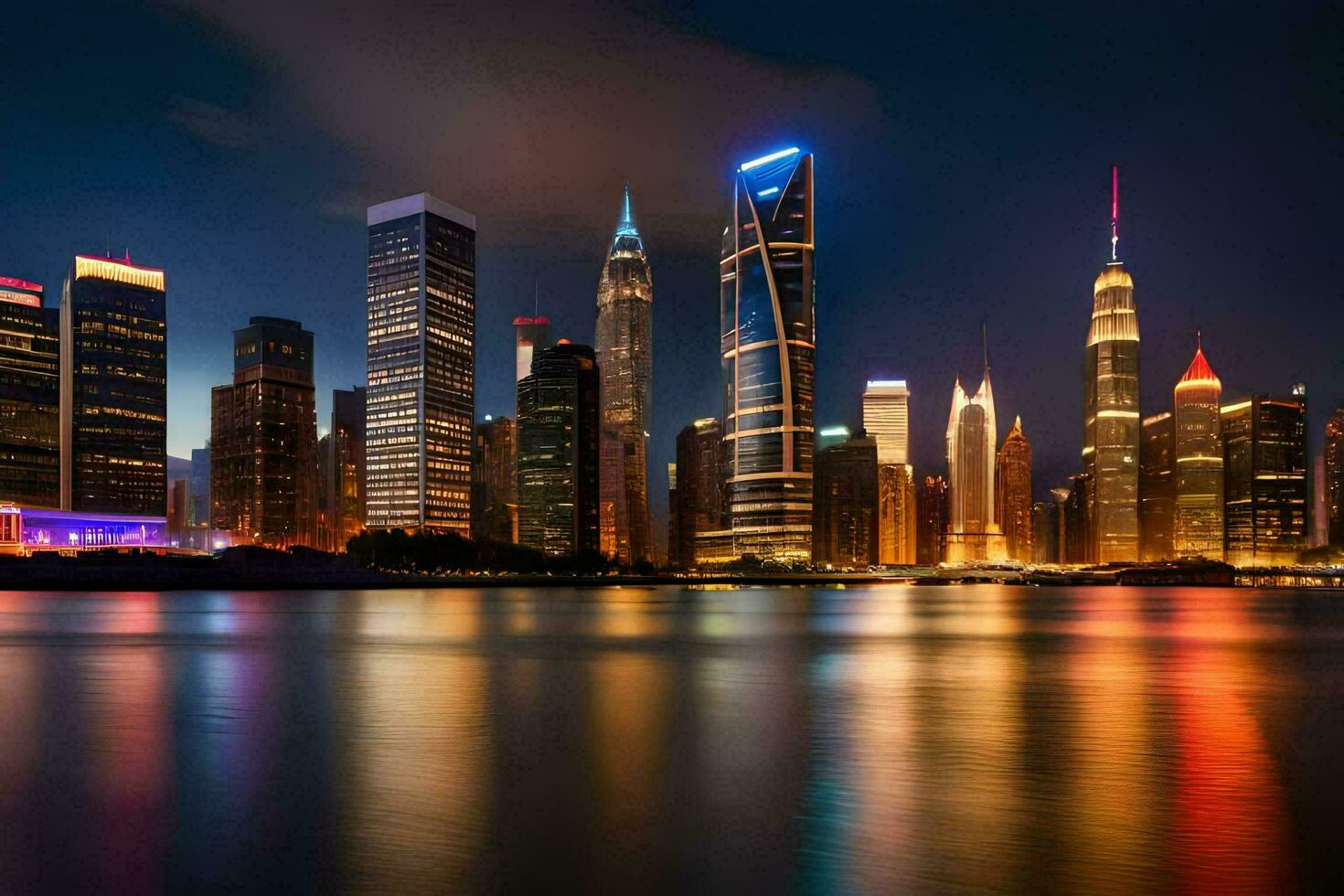 the city skyline at night in shanghai. AI-Generated photo