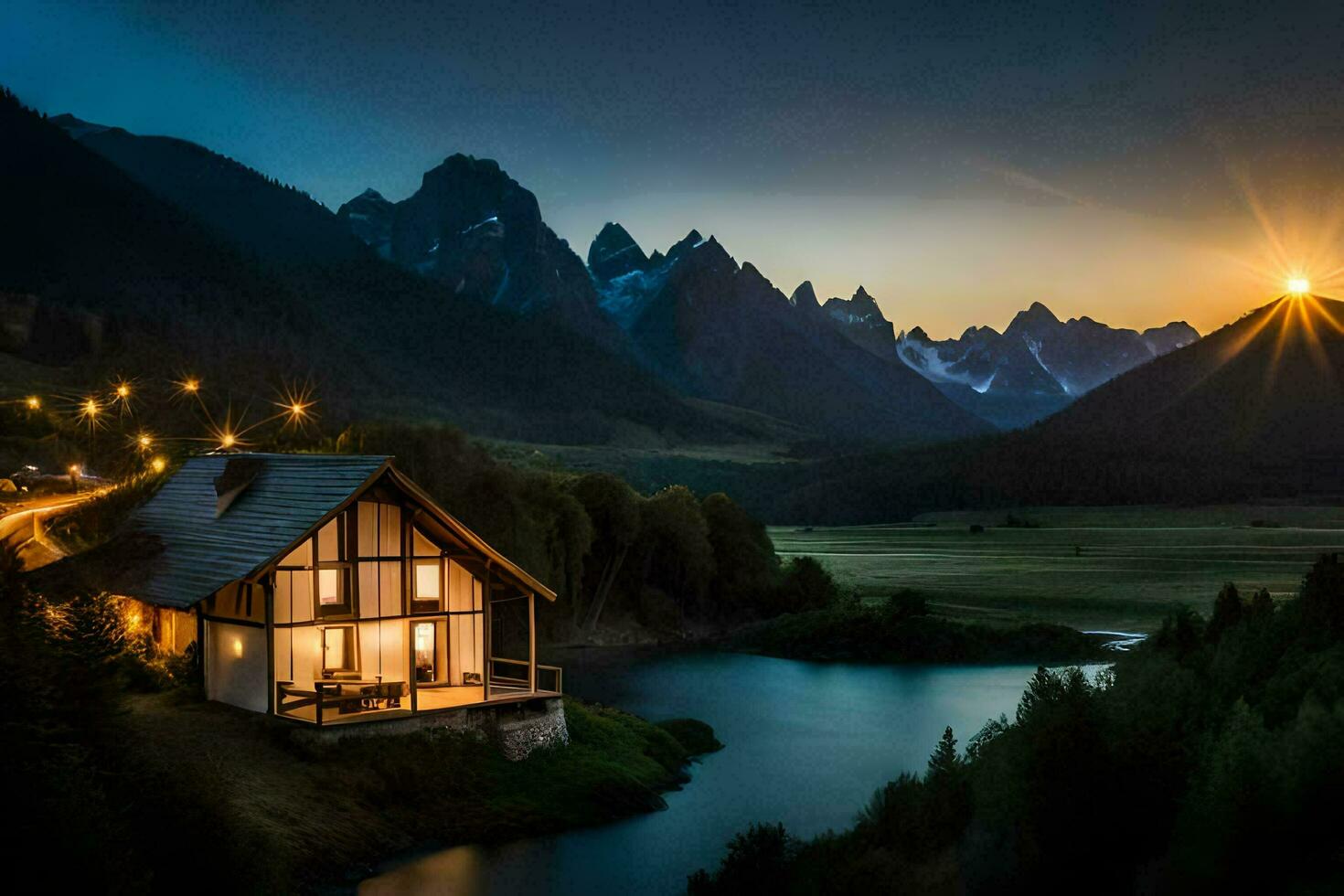 the house in the mountains. AI-Generated photo