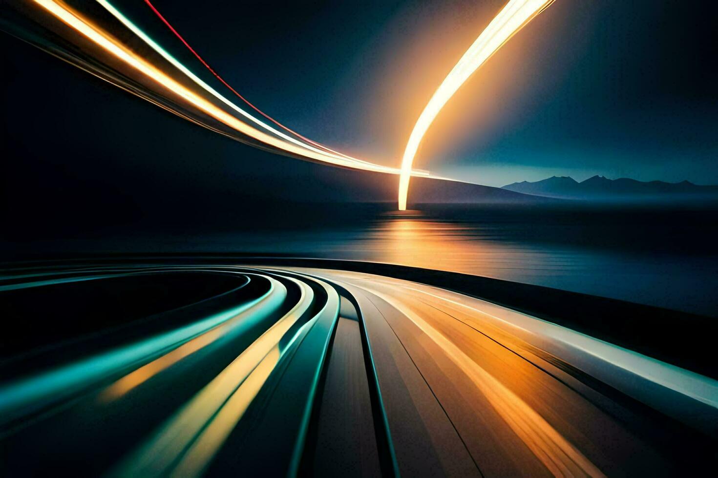 a long exposure photograph of a car driving on a highway. AI-Generated photo