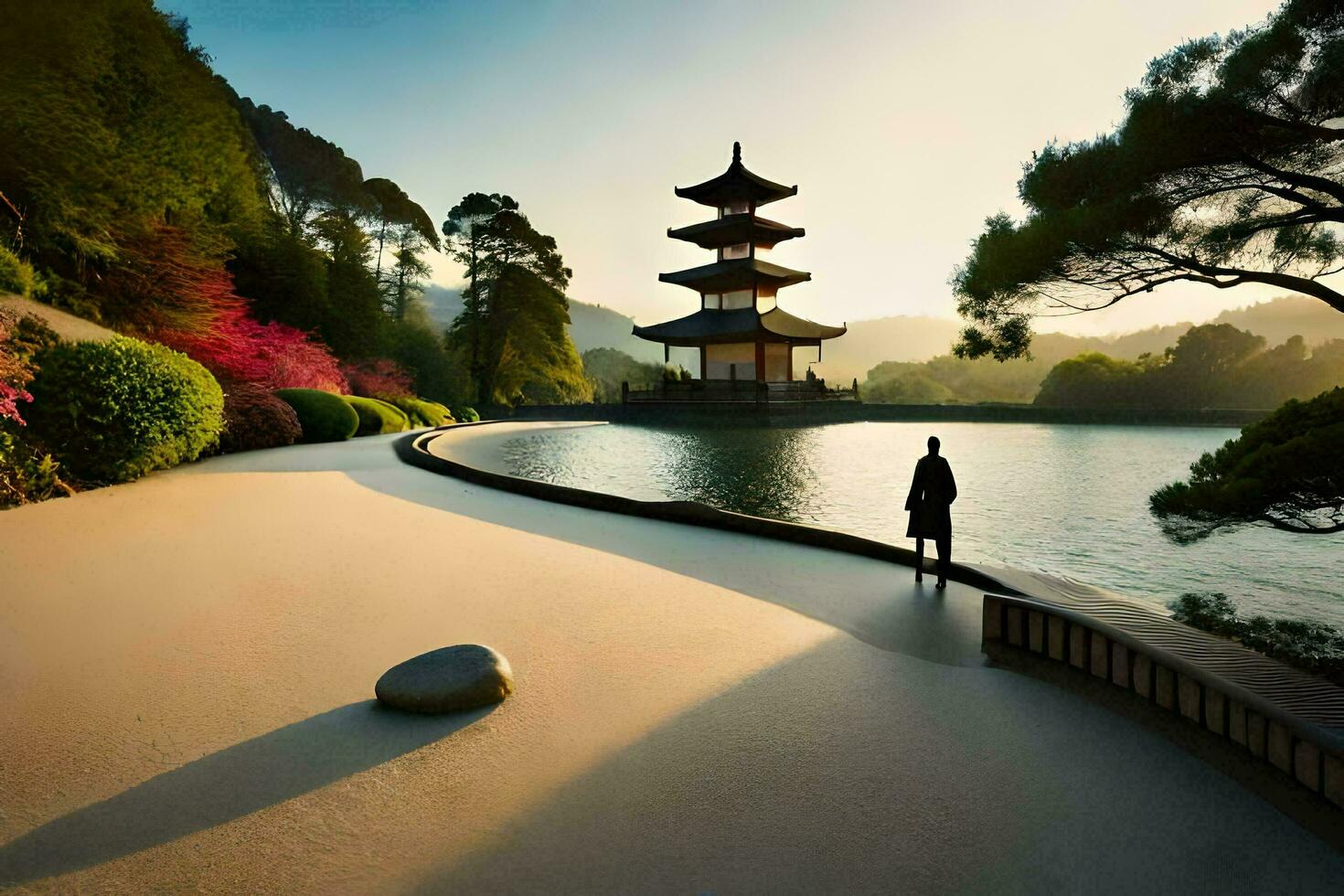 el japonés jardín en kioto, Japón. generado por ai foto