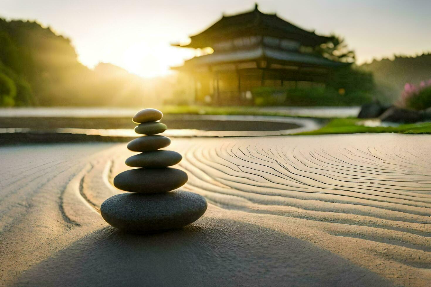 the japanese art of balancing rocks. AI-Generated photo