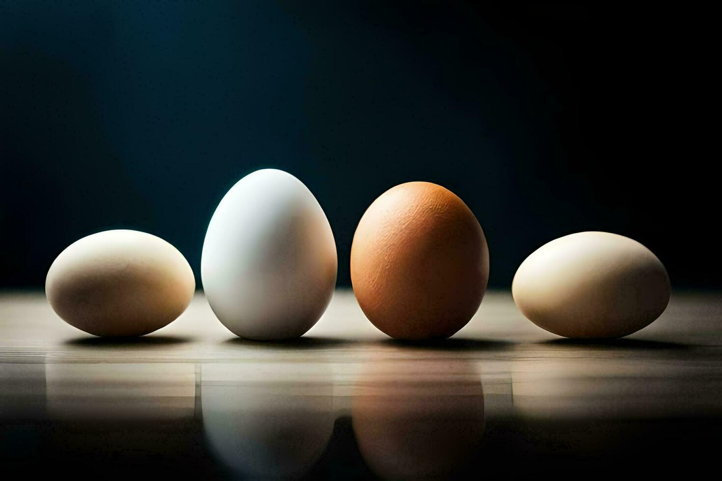 five eggs are lined up in a row. AI-Generated photo