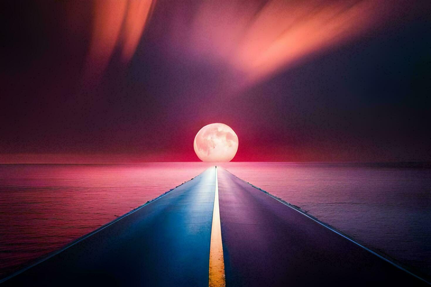 a road leading to the moon. AI-Generated photo