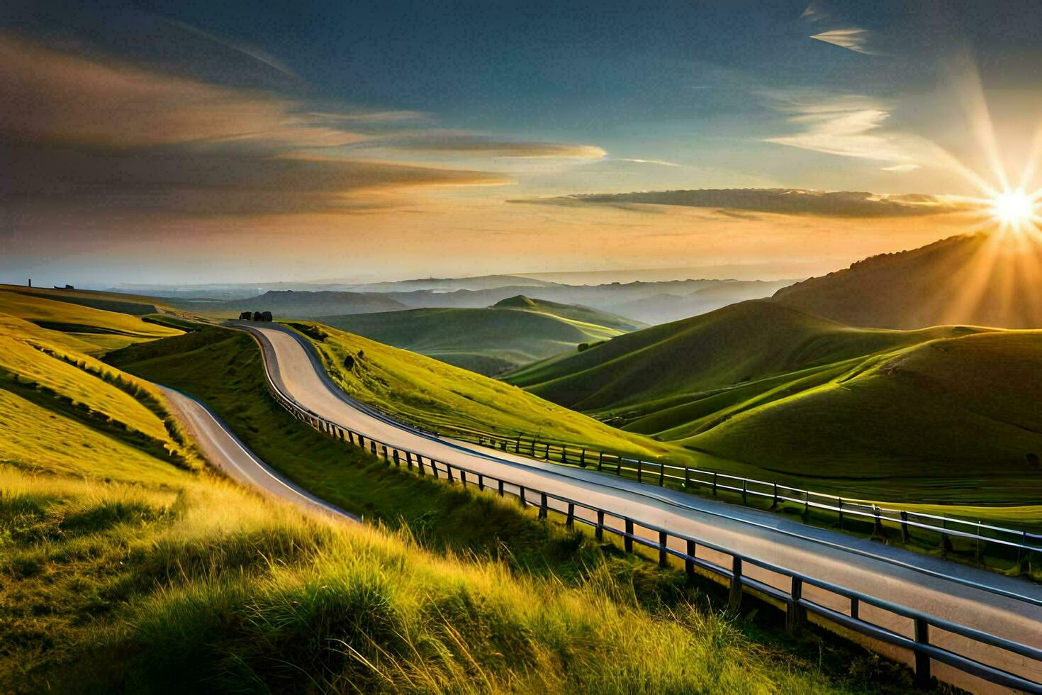 the road to the sunset. AI-Generated photo