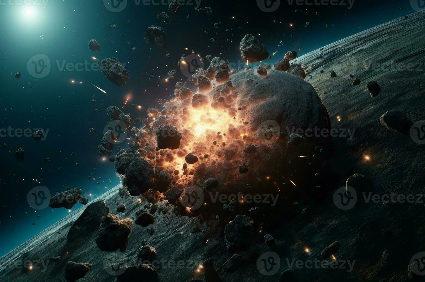 Planet collision massive explosion. Generate ai photo