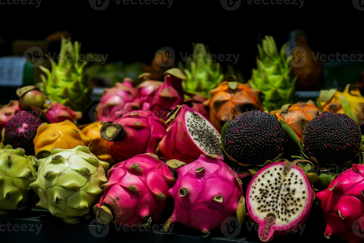 exótico frutas puesto mercado. generar ai foto