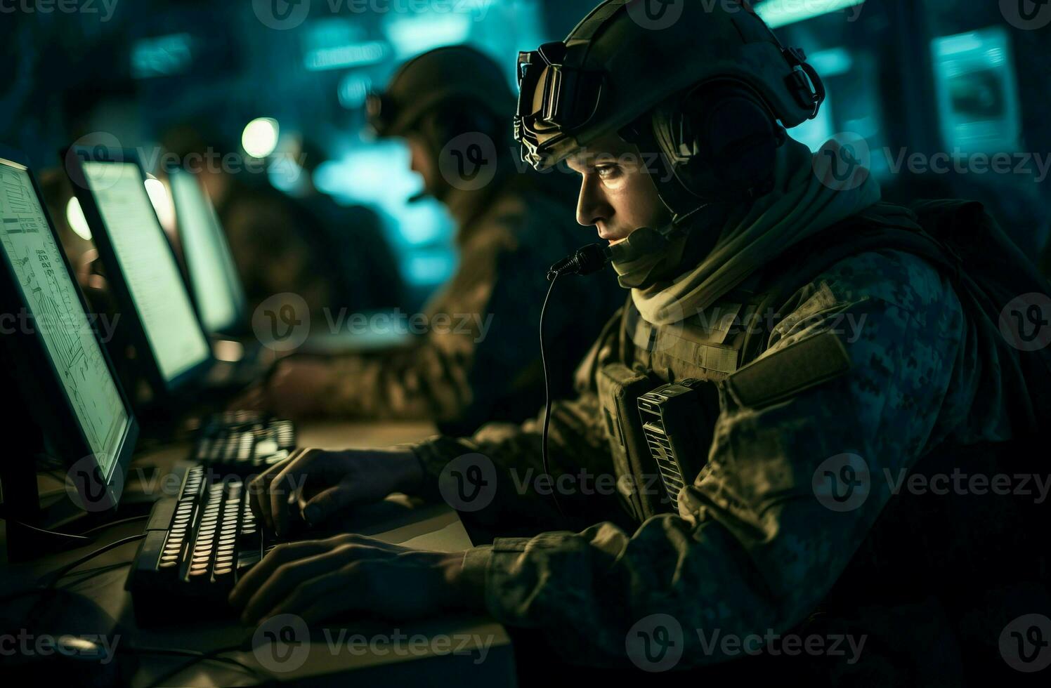 Military team defuses computer technology. Generate ai photo