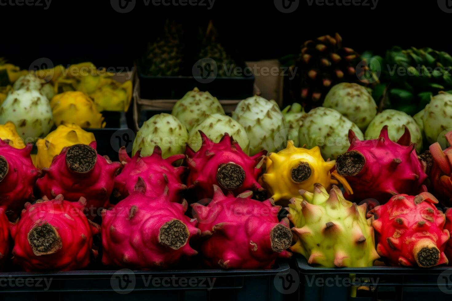 exótico frutas puesto ciudad mercado. generar ai foto