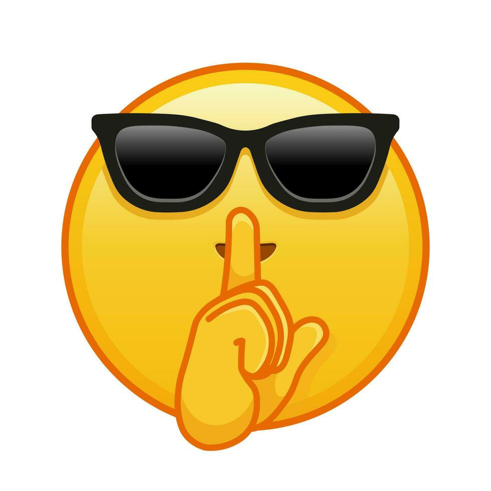 cara con índice dedo a labios con Gafas de sol grande Talla de amarillo emoji sonrisa vector