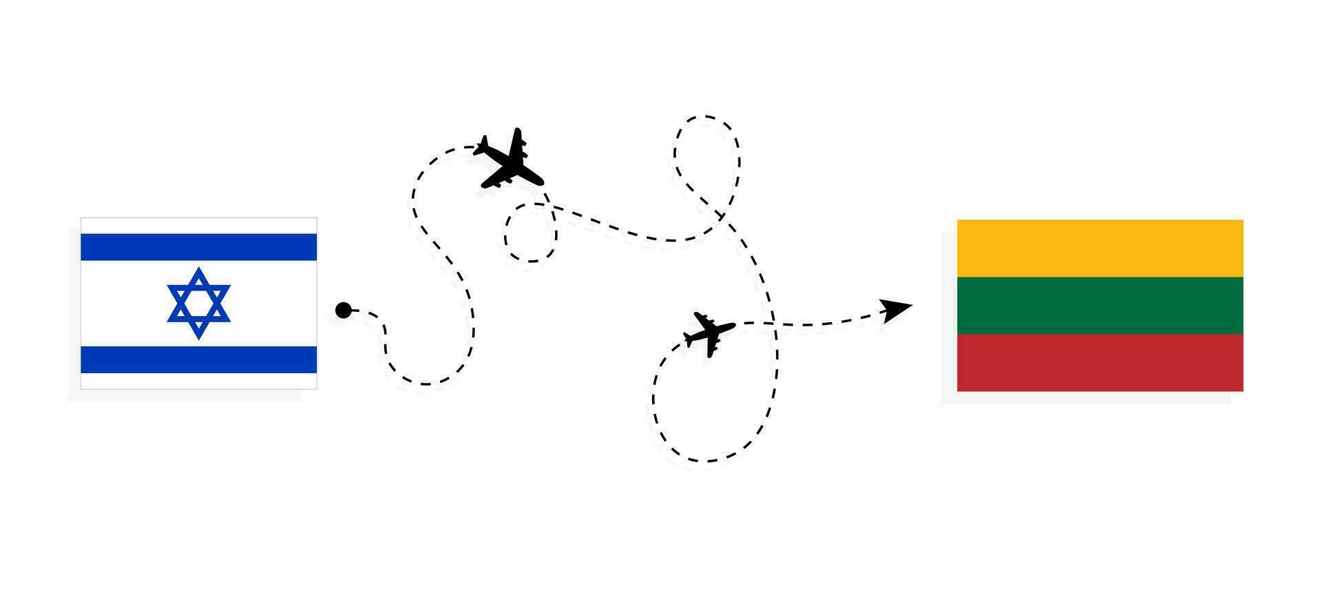 vuelo y viaje desde Israel a Lituania por pasajero avión viaje concepto vector