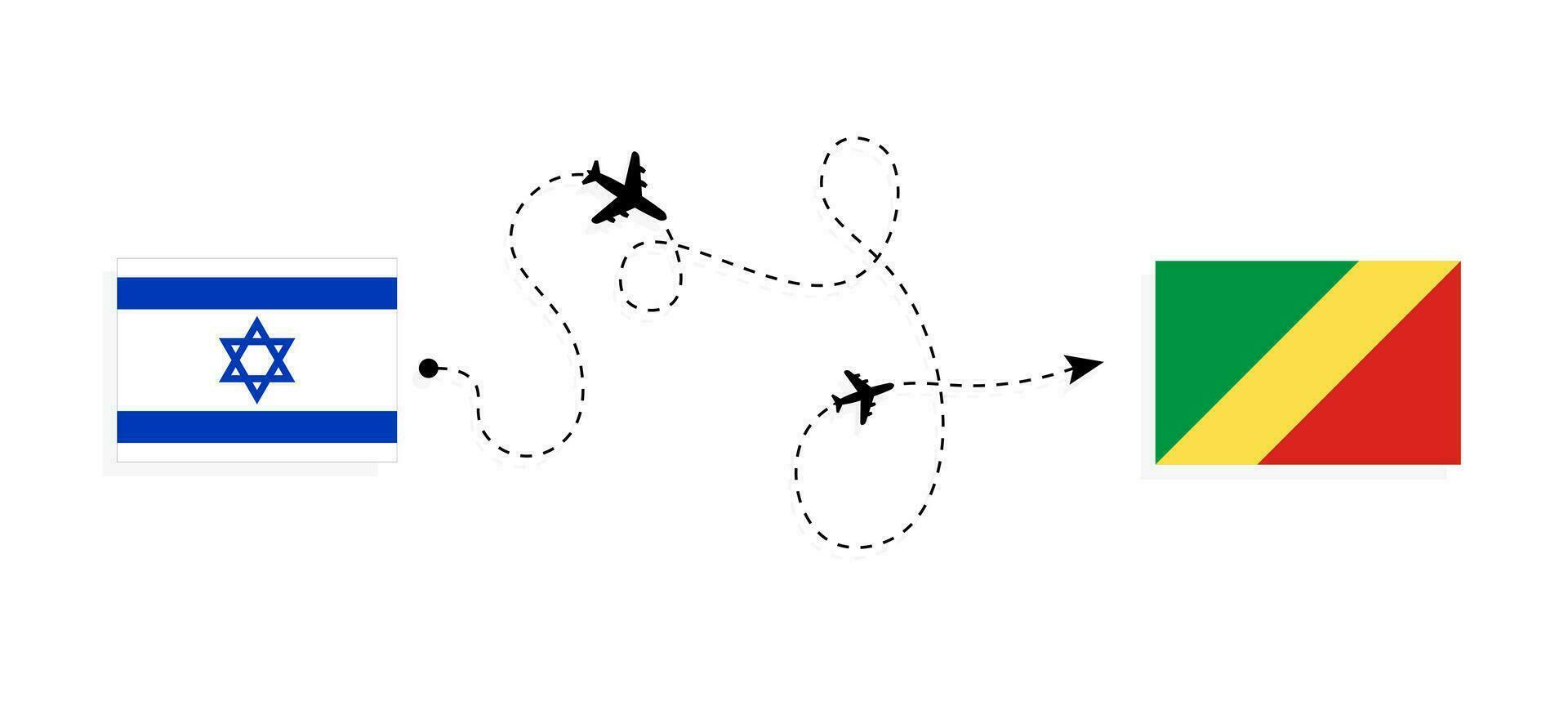 vuelo y viaje desde Israel a república de el congo por pasajero avión viaje concepto vector