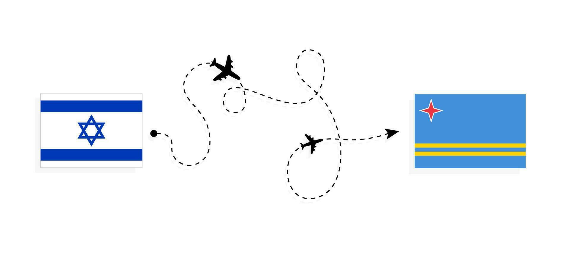 vuelo y viaje desde Israel a aruba por pasajero avión viaje concepto vector