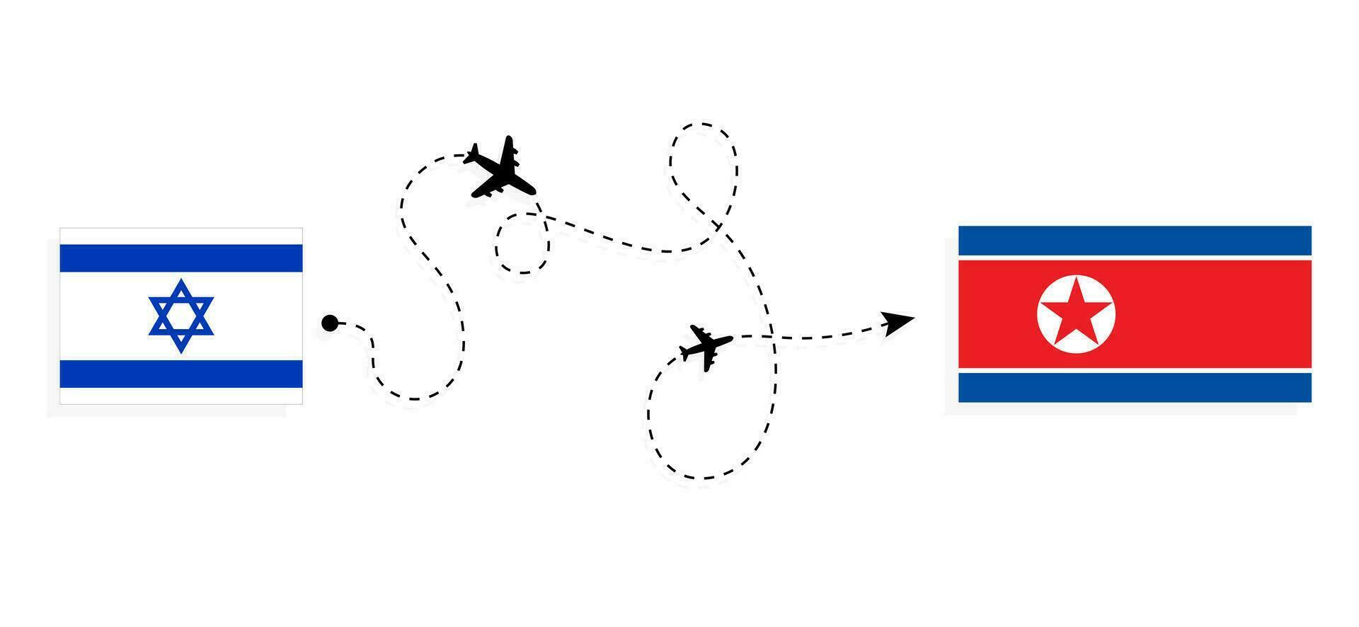 vuelo y viaje desde Israel a norte Corea por pasajero avión viaje concepto vector