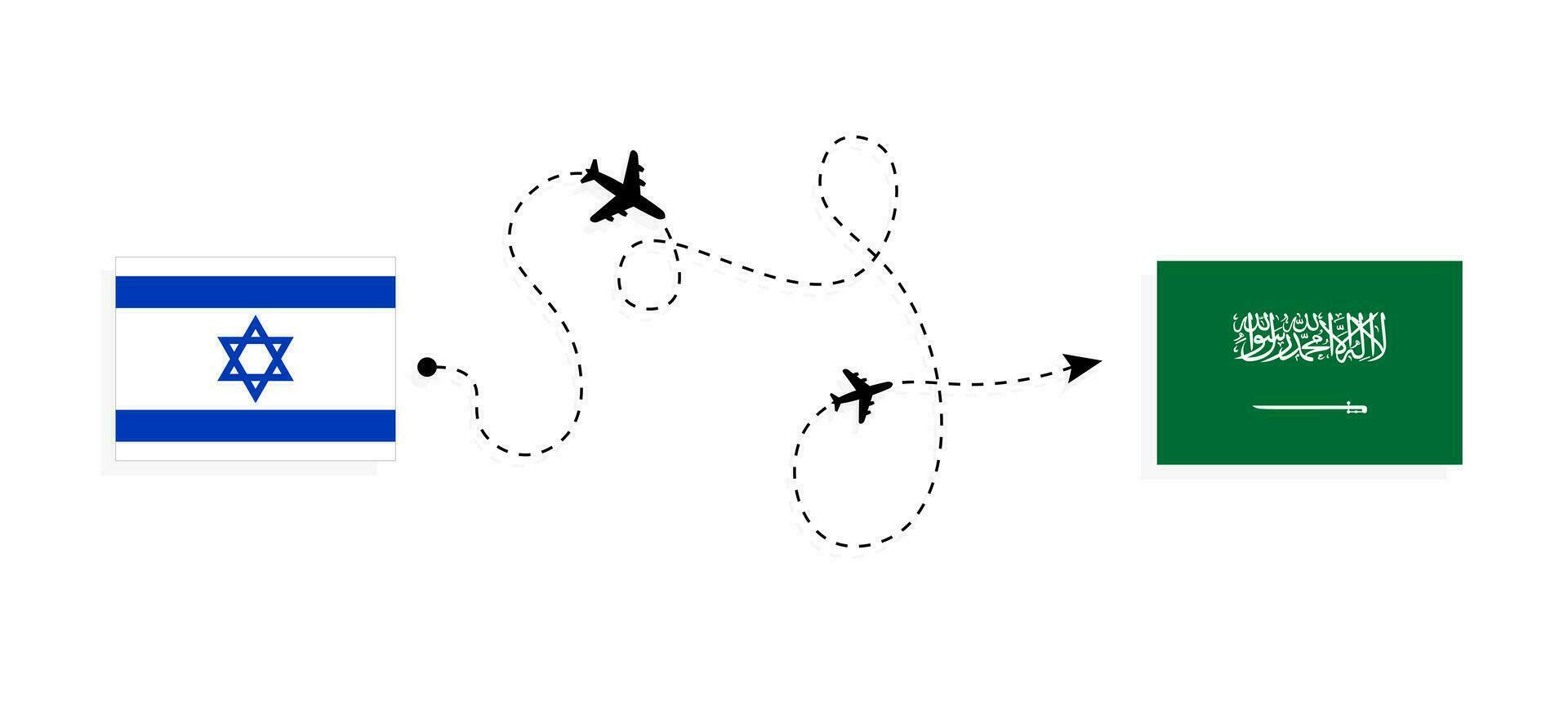 Flight and travel from Israel to Saudi Arabia by passenger airplane Travel concept vector