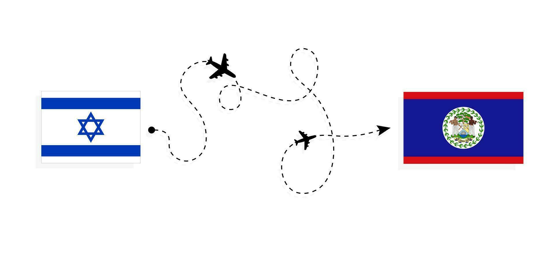 vuelo y viaje desde Israel a belice por pasajero avión viaje concepto vector