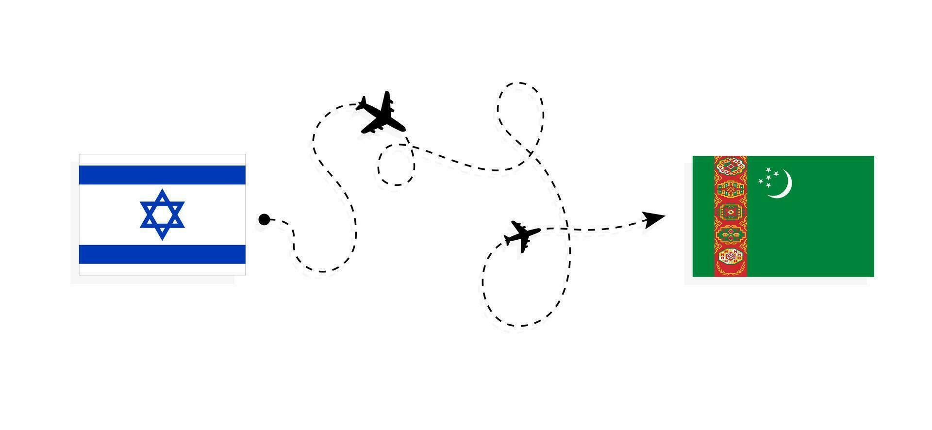 Flight and travel from Israel to Turkmenistan by passenger airplane Travel concept vector