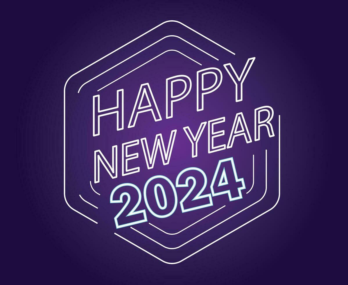 Happy New Year 2024 Holiday Design Cyan And White Abstract Vector Logo Symbol Illustration With Purple Background