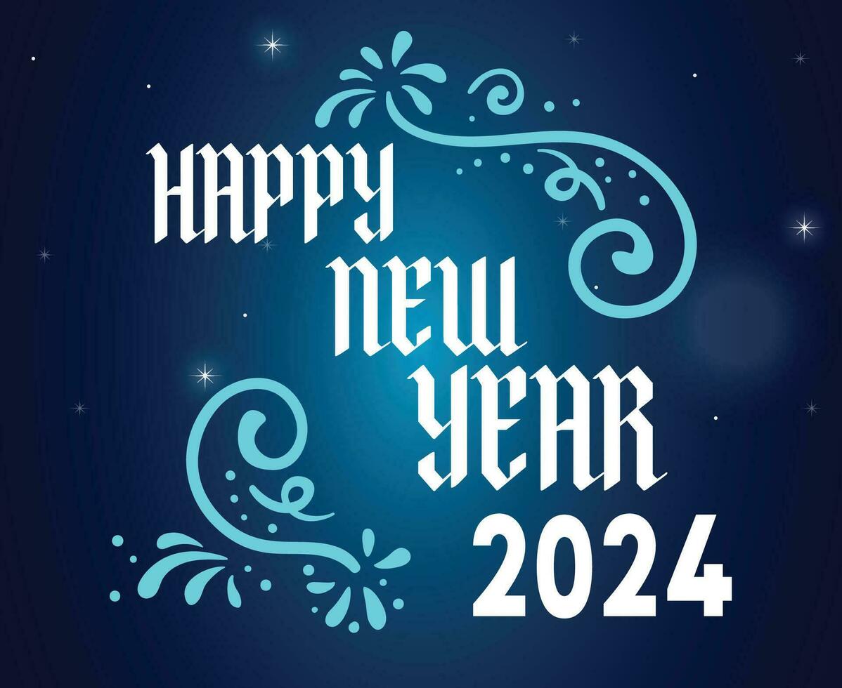 Happy New Year 2024 Holiday Design Cyan And White Abstract Vector Logo Symbol Illustration With Blue Background