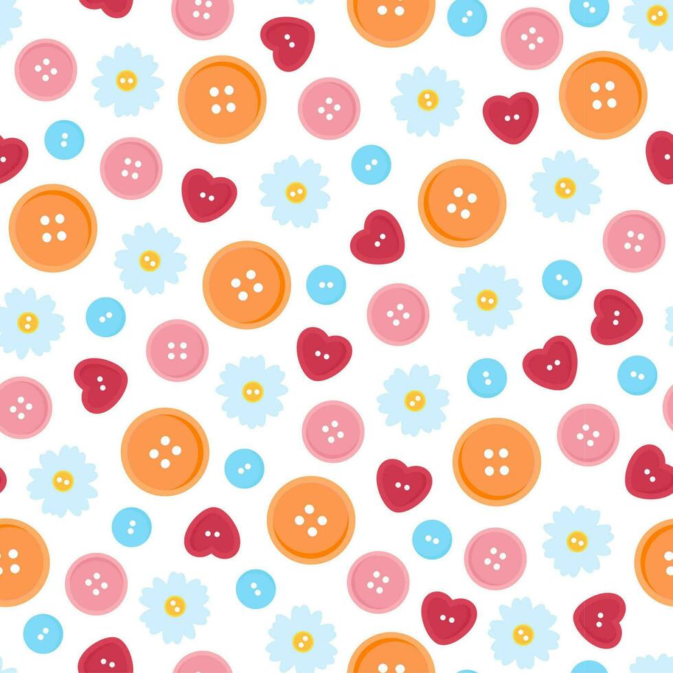 Seamless multi-colored pattern of round buttons for sewing vector