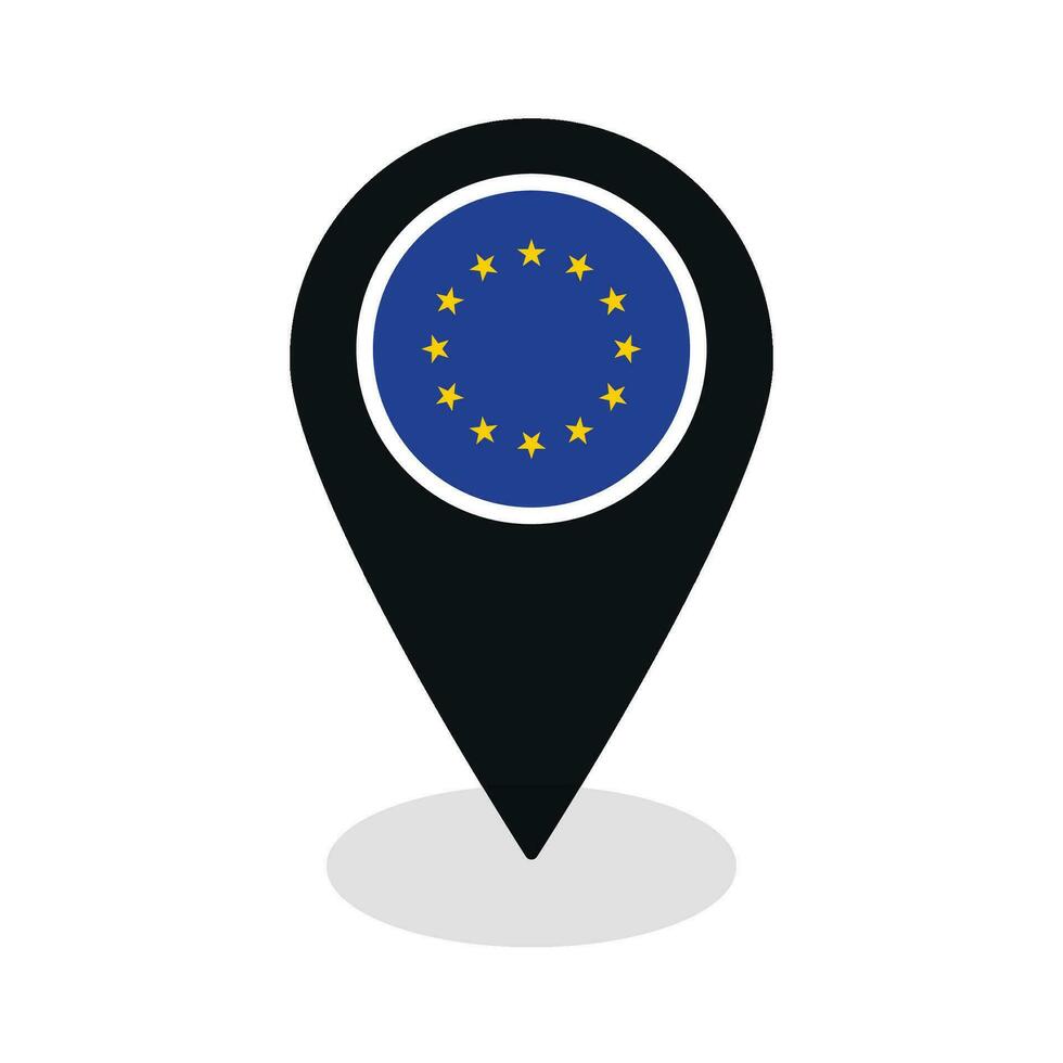 European Union flag on map pinpoint icon isolated in black vector
