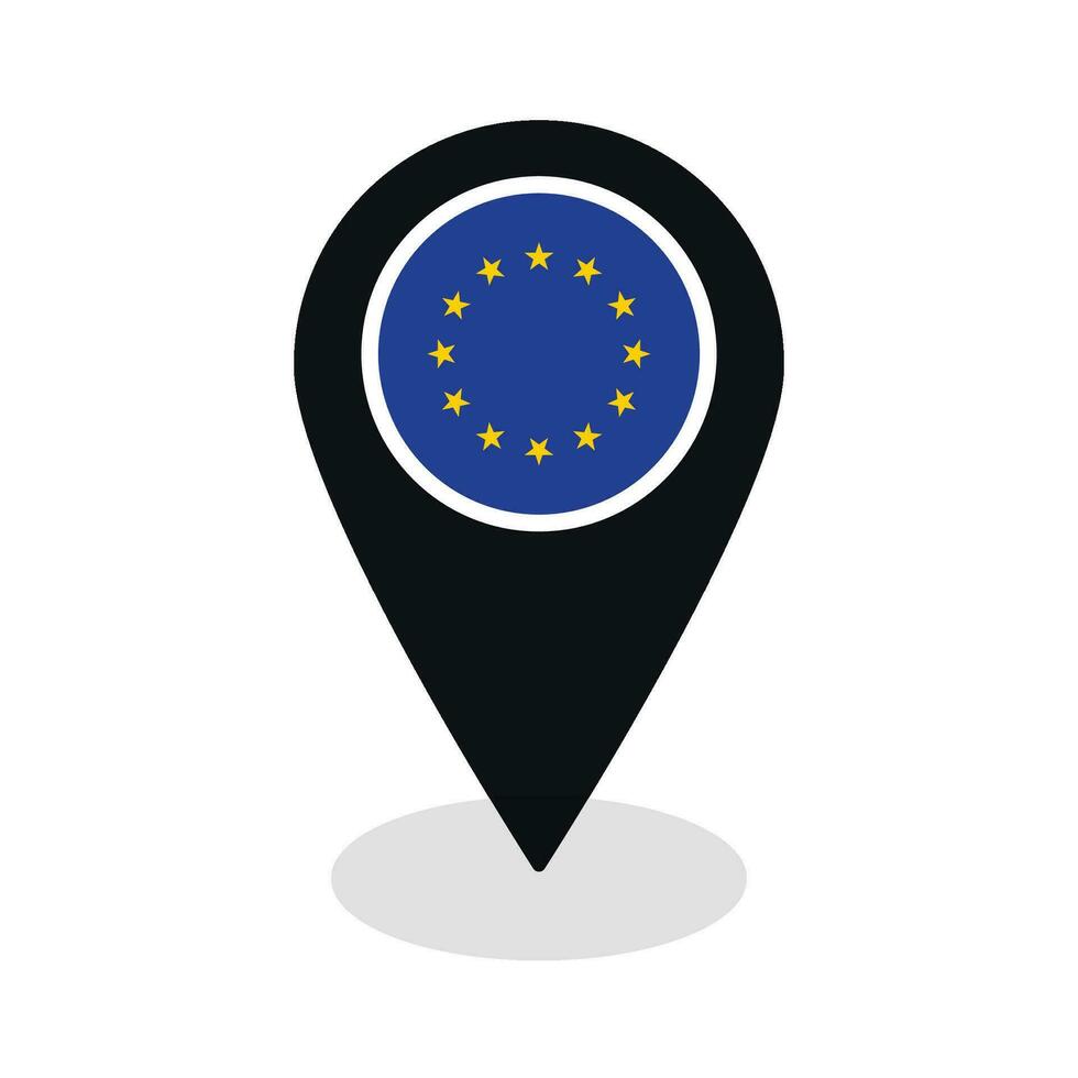 European Union flag on map pinpoint icon isolated in black vector