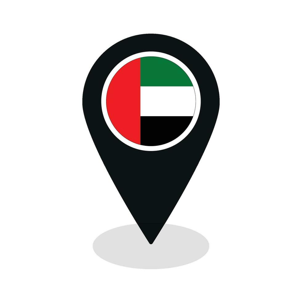 Arab Emirates Flag on map pinpoint icon in black isolated vector