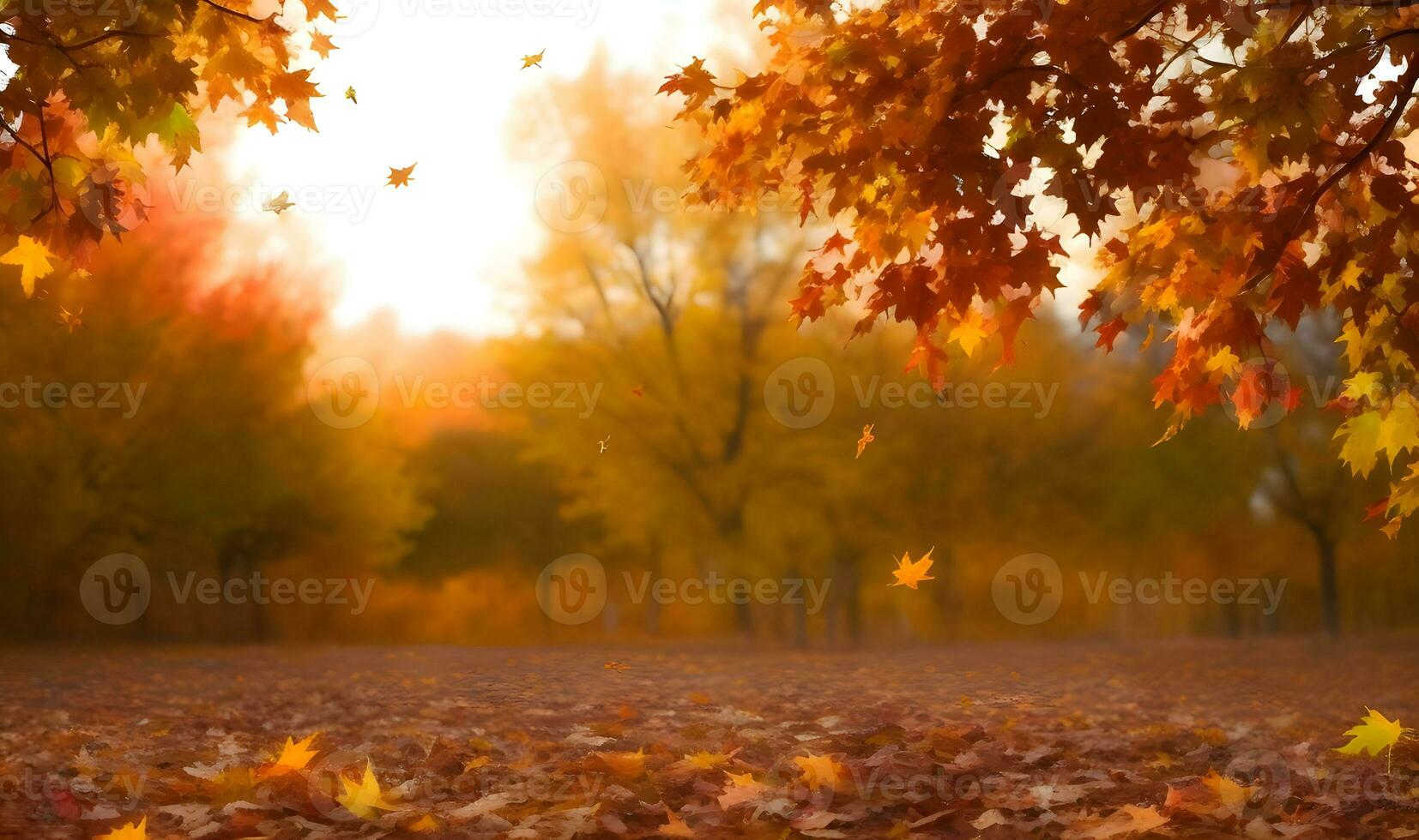 Beautiful autumn landscape with. Colorful foliage in the park. Falling leaves natural background AI Generated photo