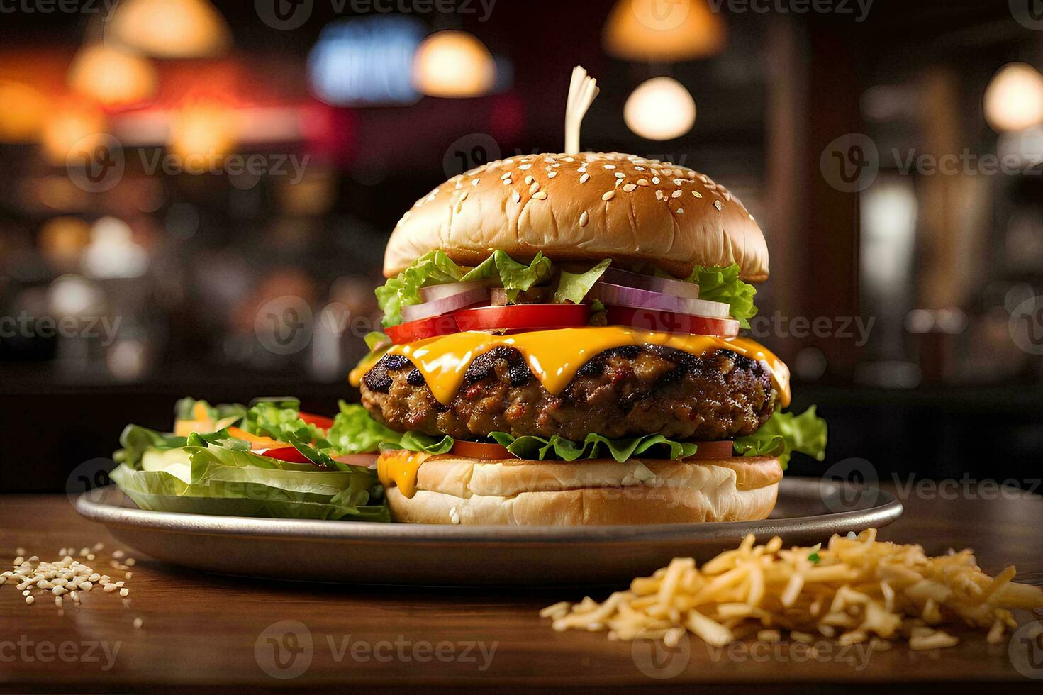 Delicious FastFood Delights Savor Our Big Tasty Hamburger and Cheeseburger. AI Generated photo