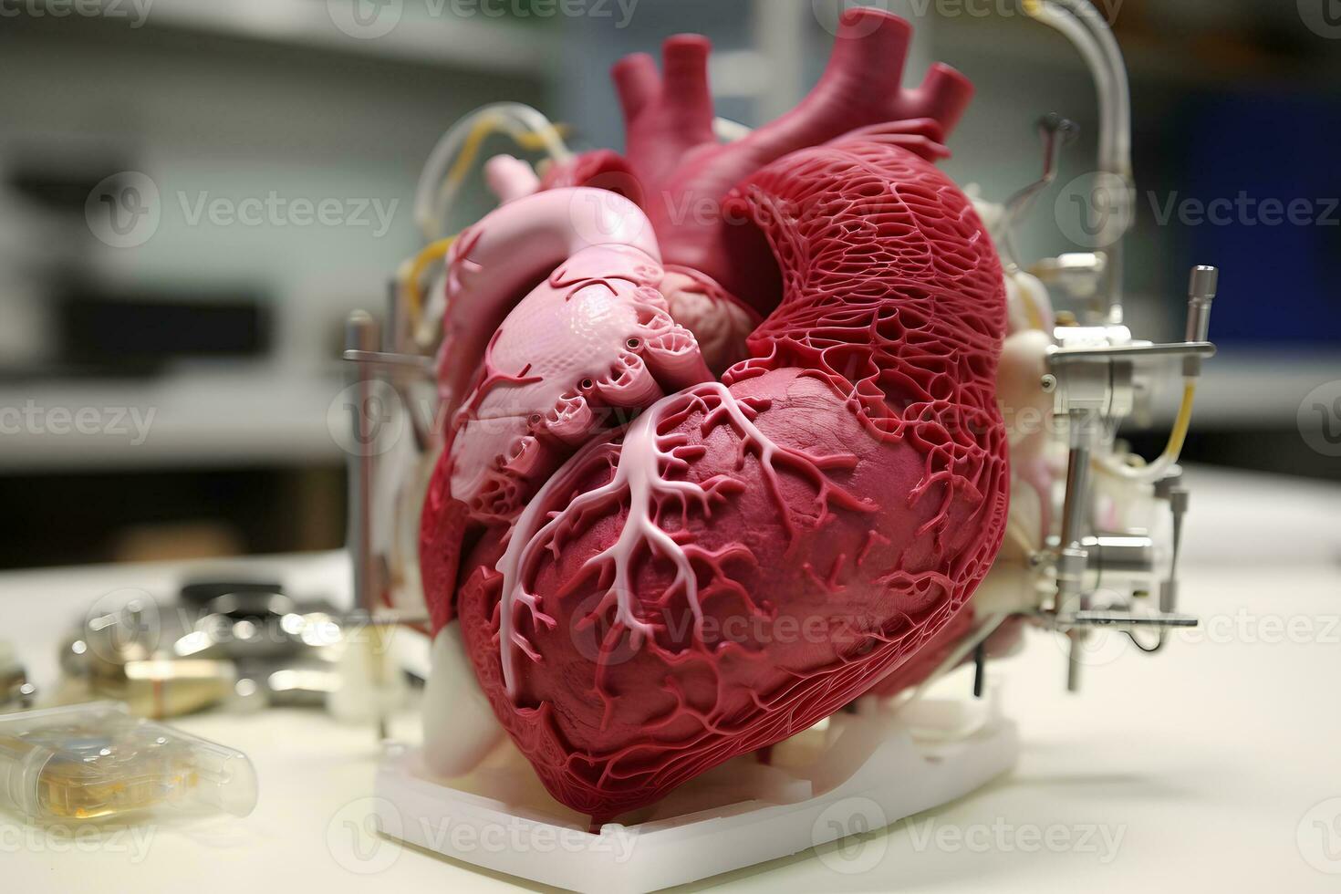 model of a human heart printed on a 3d printer. AI Generative photo