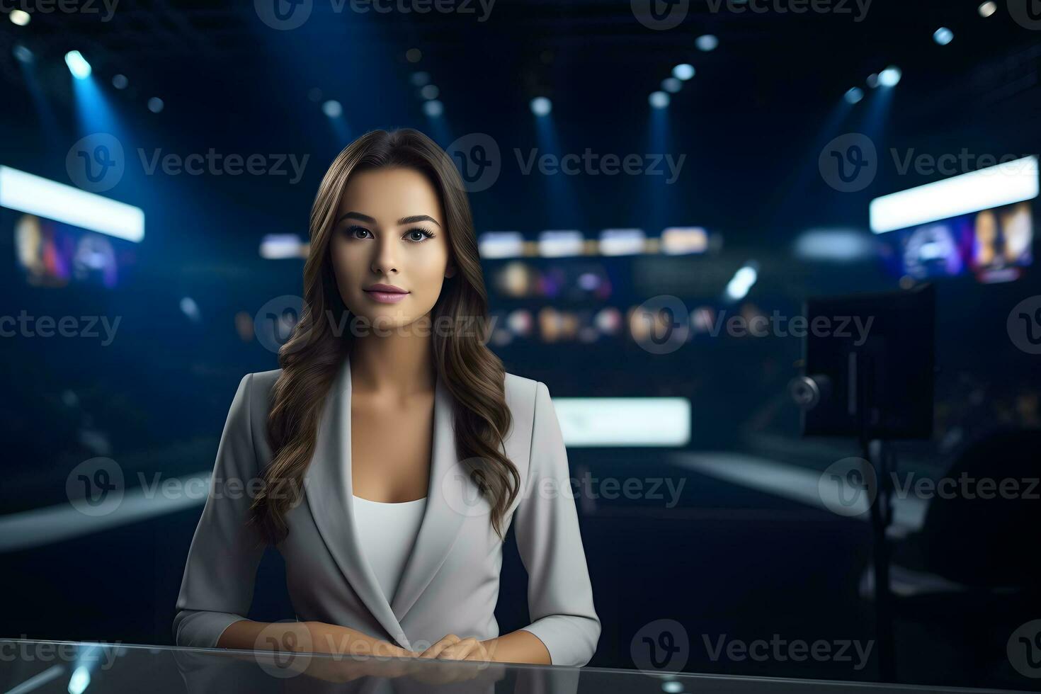 hembra televisión presentador. Deportes comentarista, líder Deportes televisión noticias. ai generativo foto