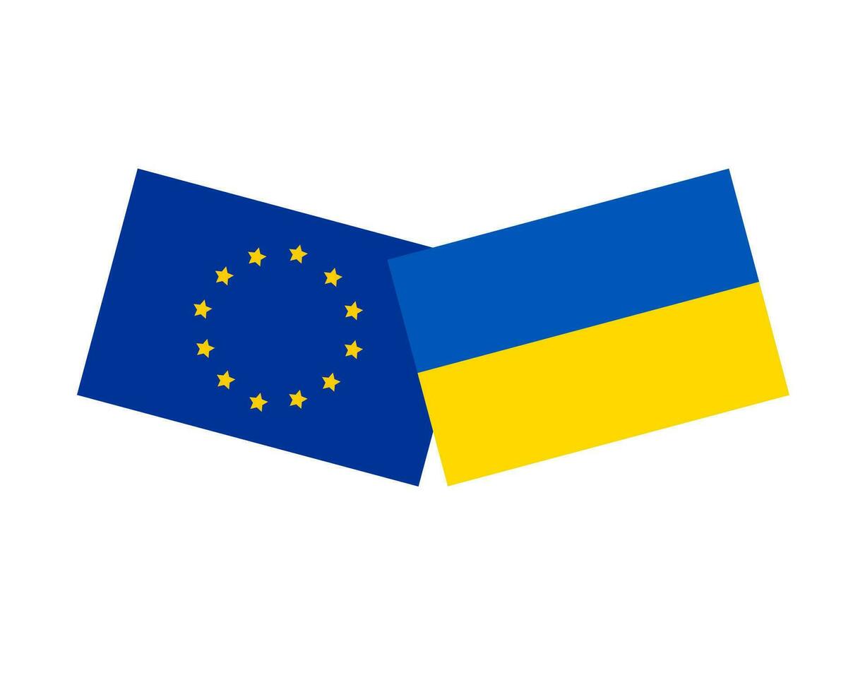 Flags of Ukraine and European Union as symbol of partnership and cooperation, support and help of each other during hard time of russian invasion to independent Ukraine, simple hand drawn pattern vector