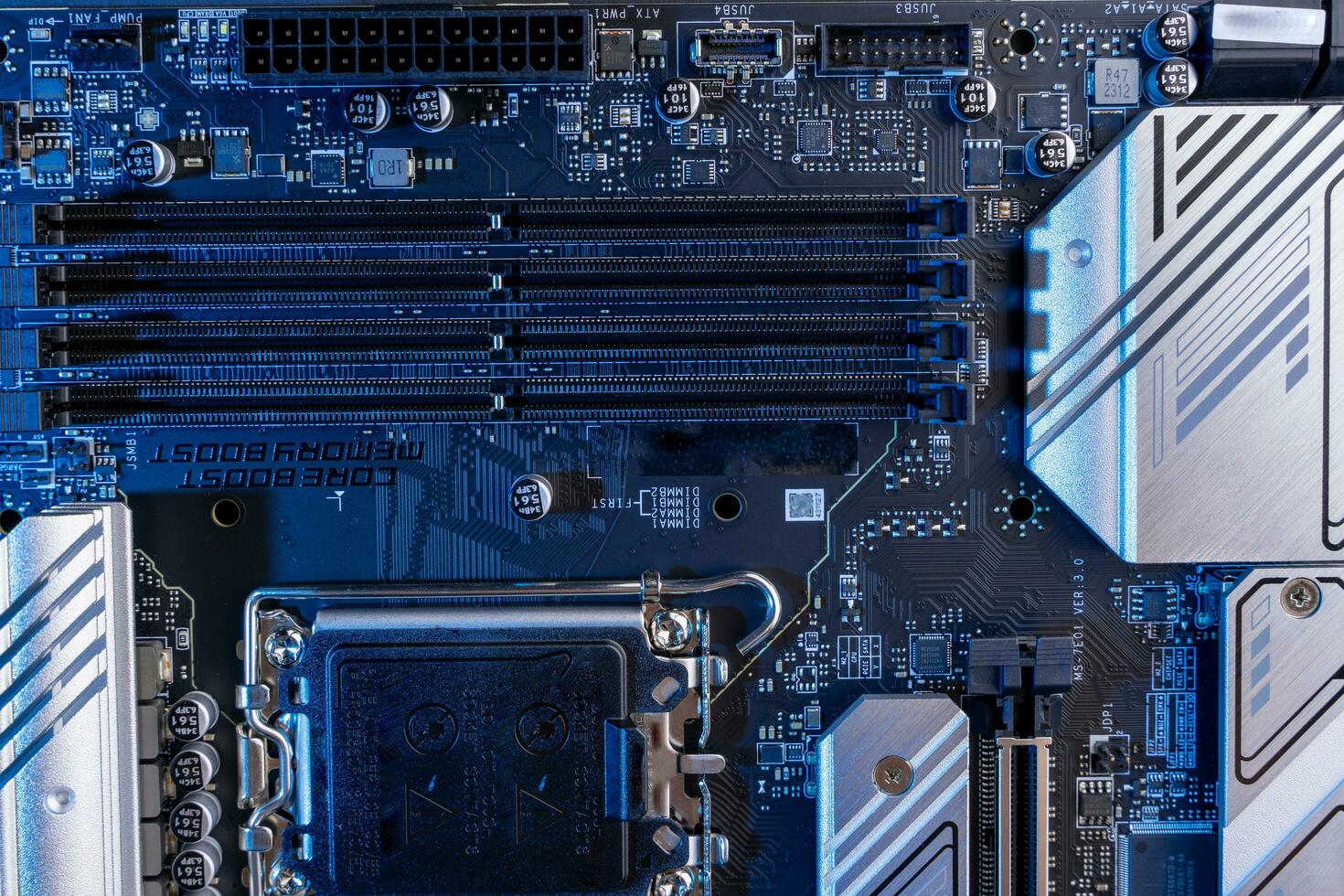 modern powerful and fast motherboard with connectors for HDMI and USB photo