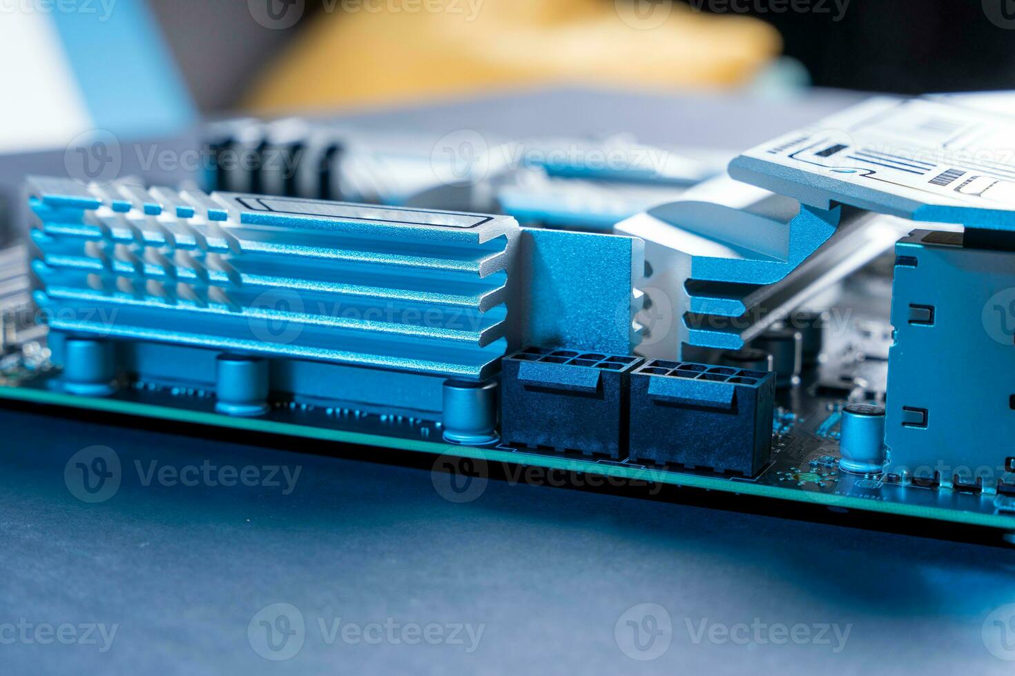modern powerful and fast motherboard with connectors for HDMI and USB photo
