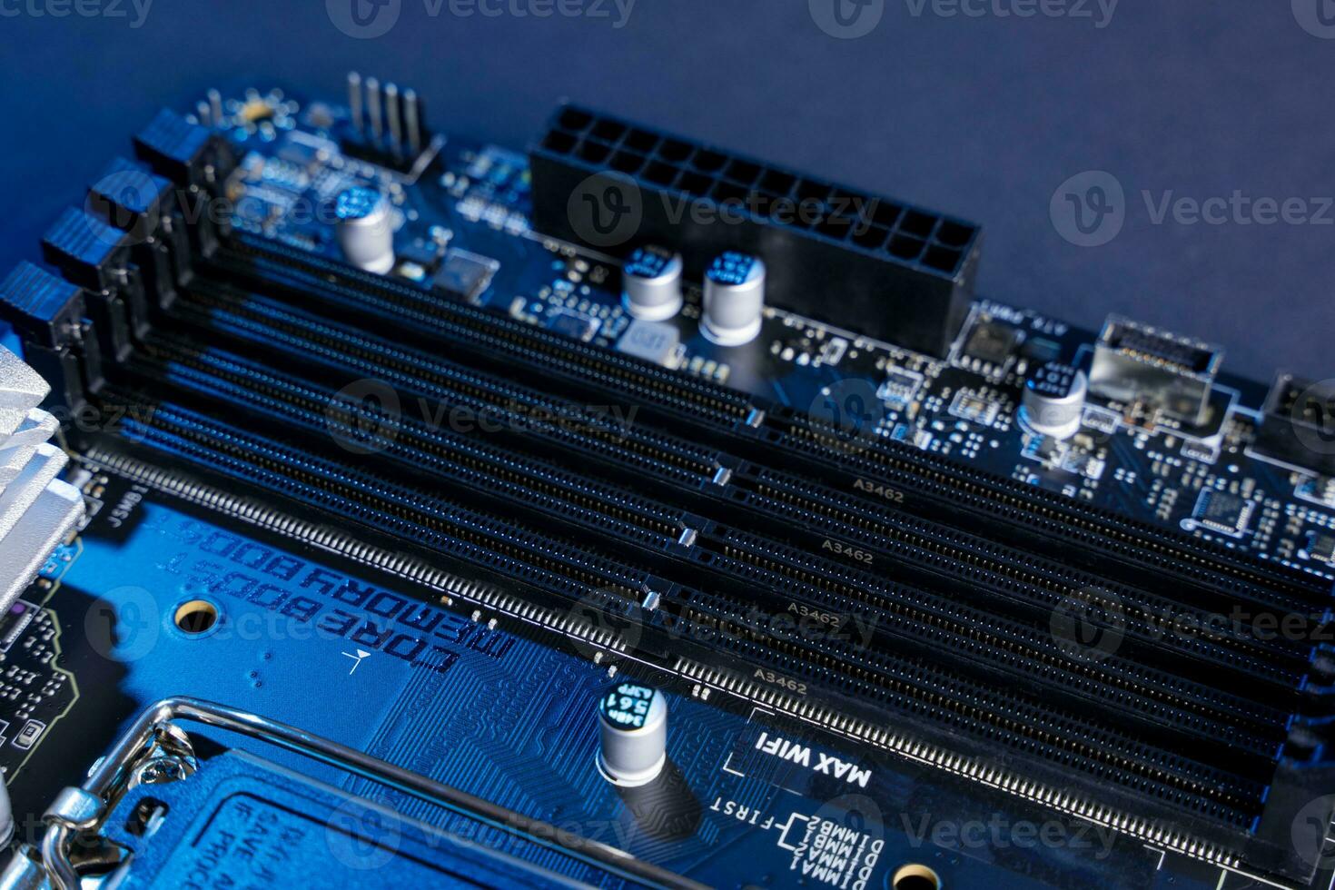 modern powerful and fast motherboard with connectors for HDMI and USB photo